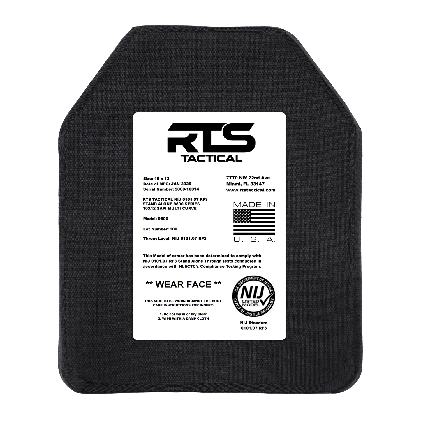 RTS Tactical NIJ 07 RF3 Stand Alone 9800 Series 10x12 SAPI Multi Curve