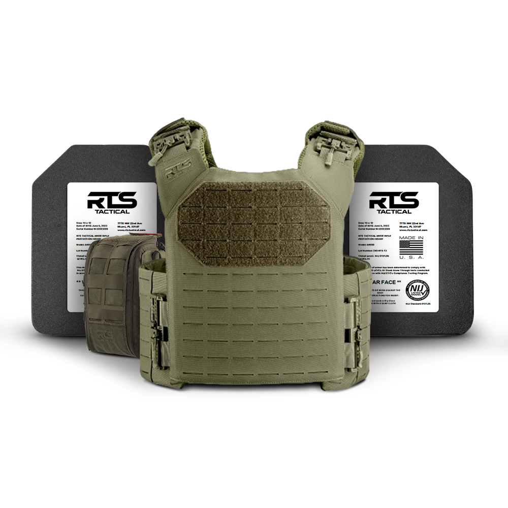 The Be Fearless Body Armor Bundle with a Ranger green plate carrier.