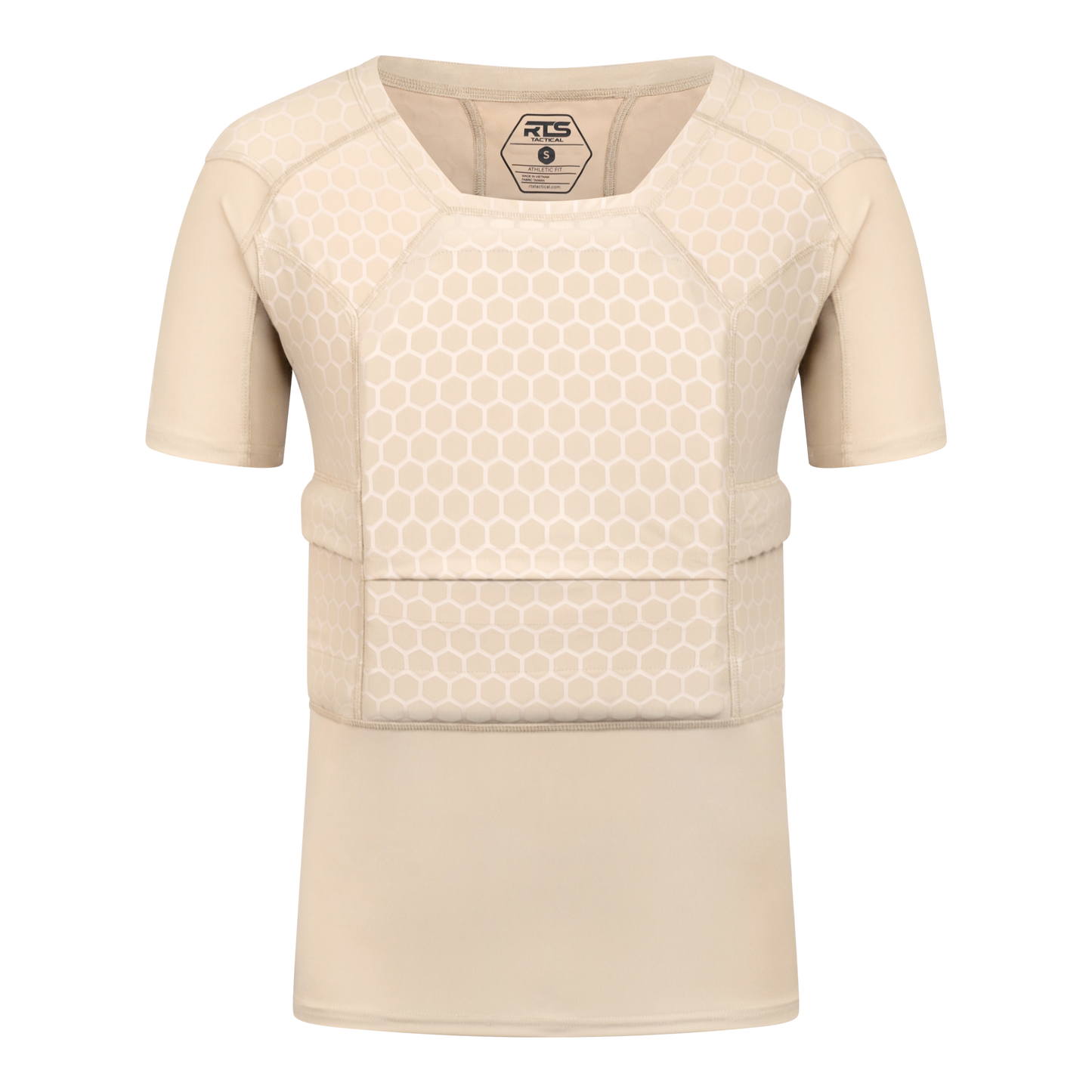 The front of the RTS Tactical Compression Ballistic Shirt, compatible with soft armor panels.