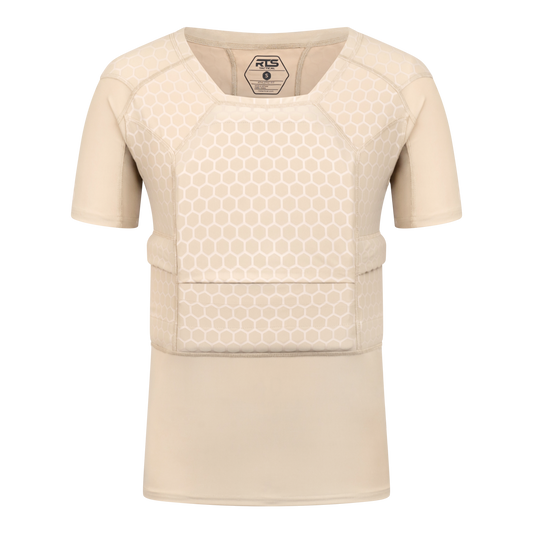 The front of the RTS Tactical Compression Ballistic Shirt, compatible with soft armor panels.