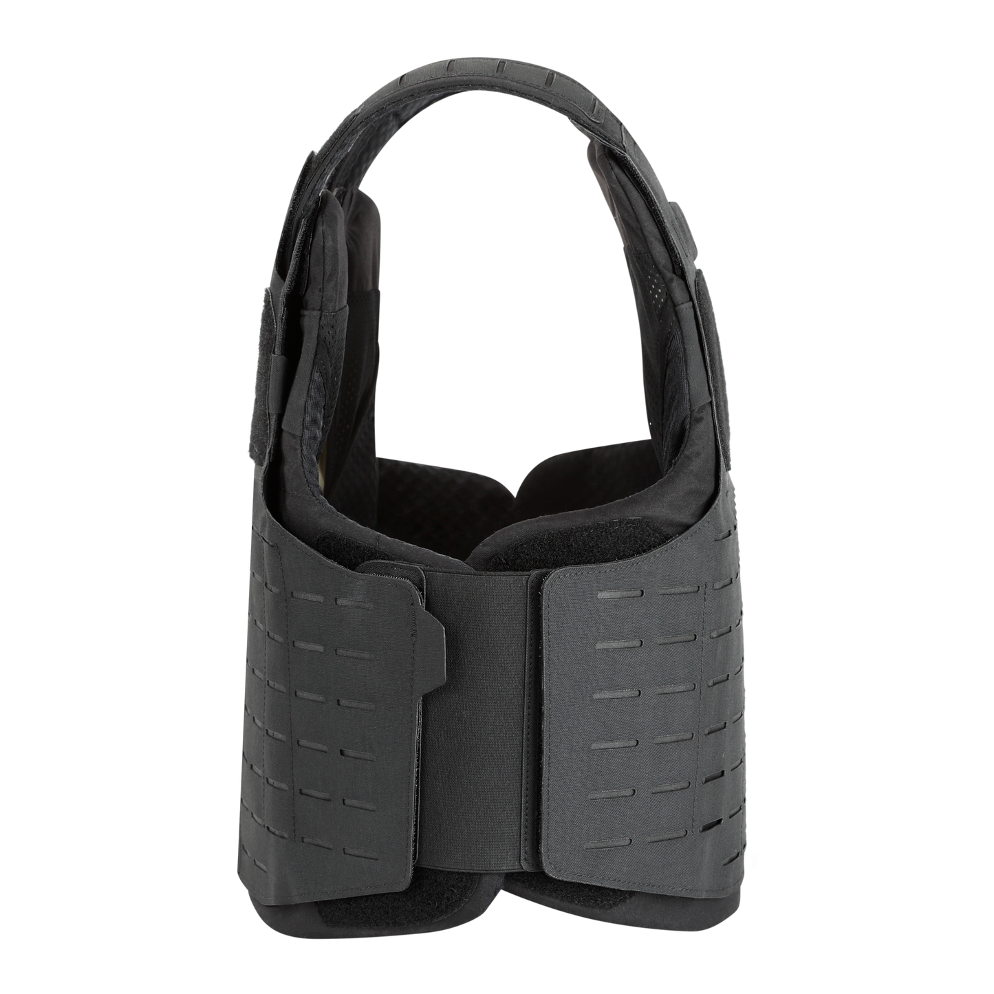 The side of the Slim Tac Special Operations Lightweight Ballistic Vest in black.