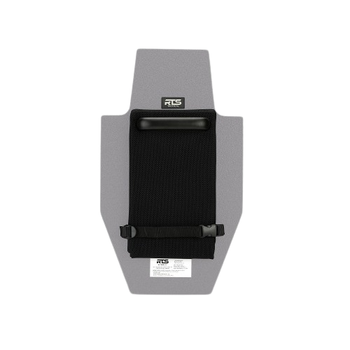 The back side of the mini gray rifle rated ballistic shield from RTS Tactical.