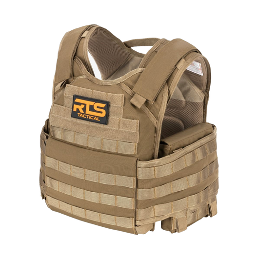The Coyote tan Premium Plate Carrier with breathable mesh and tactical nylon. 