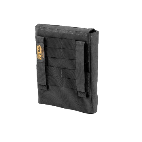 The back side of the RTS Tactical ceramic side pouch in Black.