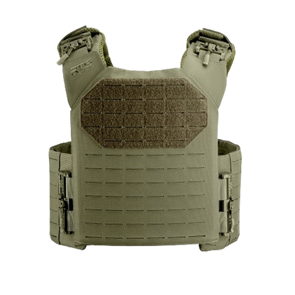 The front side of the HST Quick Release Plate Carrier in Ranger Green. 