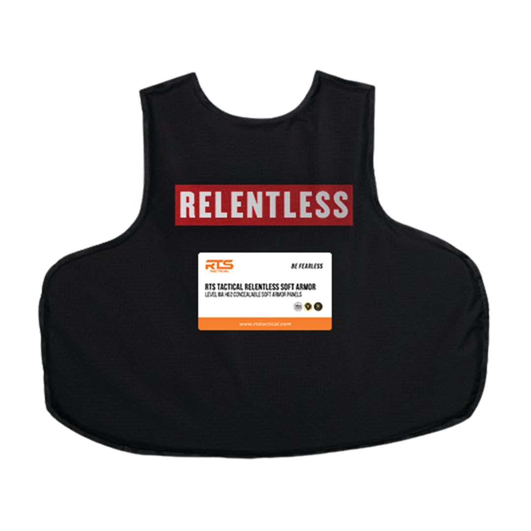 Relentless Kevlar soft armor inserts with level IIIA+ protection.