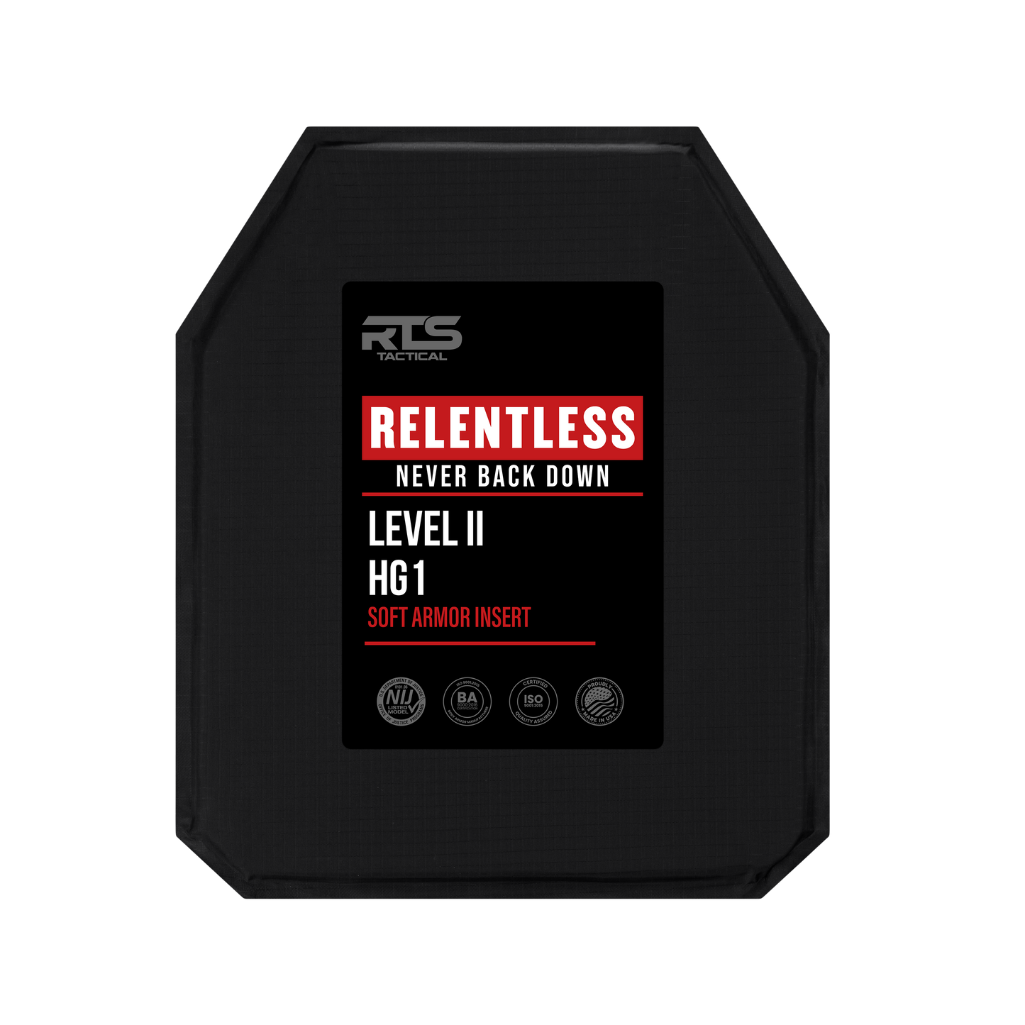 RTS Tactical Relentless Soft Armor NIJ 0101.06 Level II HG1 Insert - 10 X 12