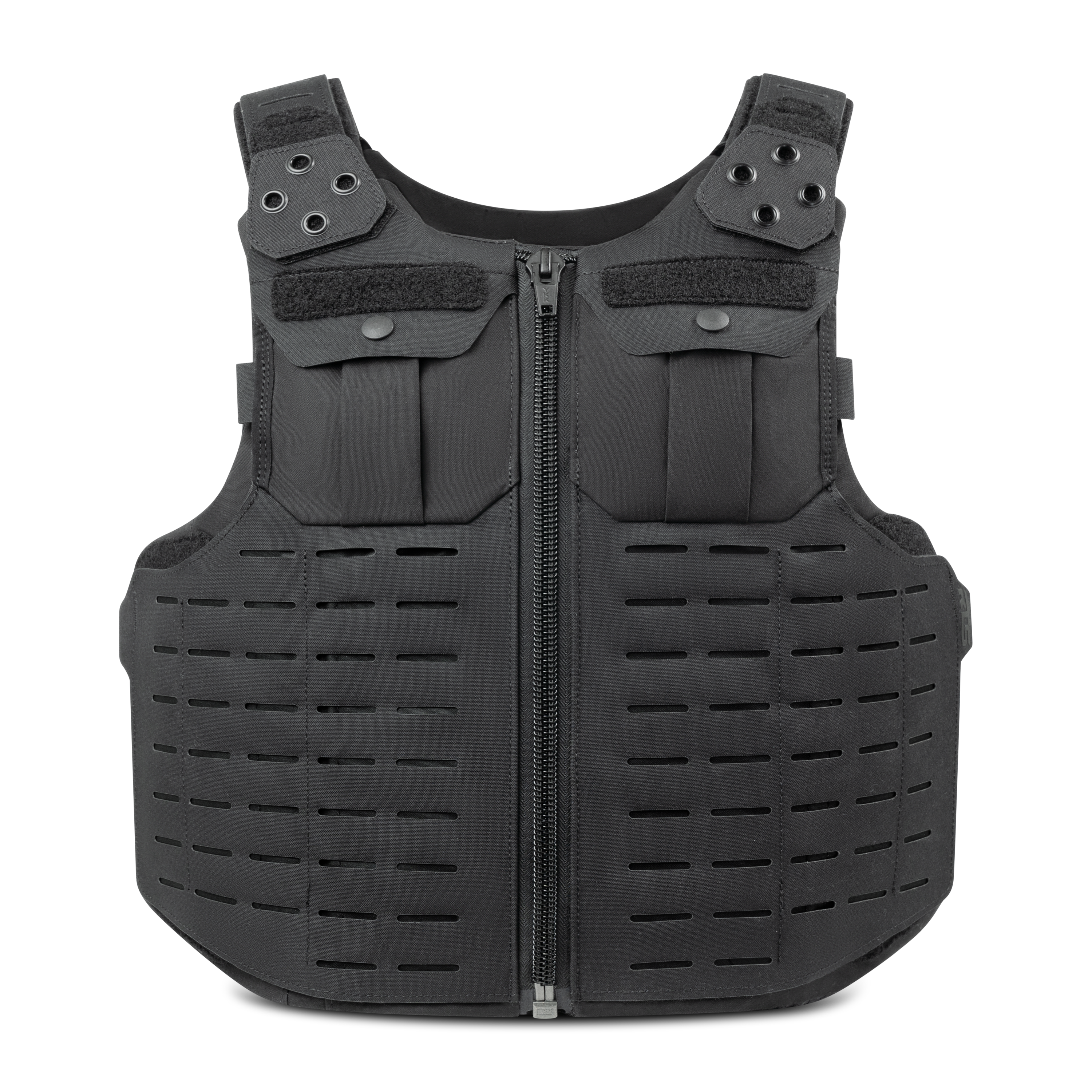 The front of the RTS Tactical Uniform Plate Vest Carrier in the color black. 